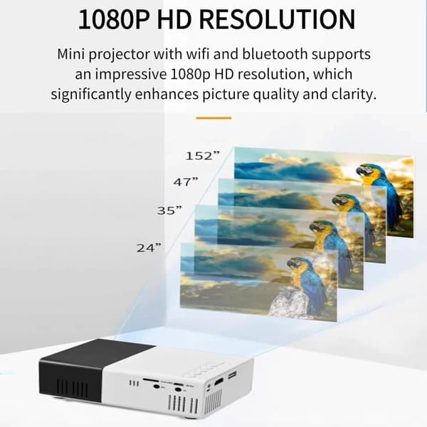 Lollanda Mini Projektor - Full HD 1080p, upp till 60" bild, kompakt och bärbar, surroundljud, effektiv värmeavledning, för hemma & utomhus