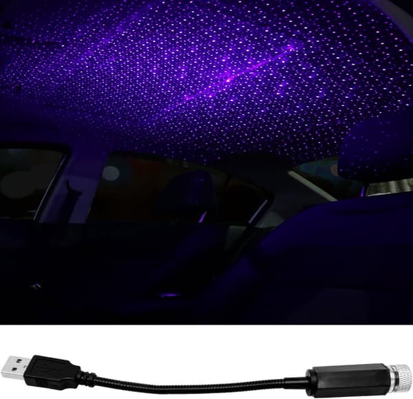 Lollanda USB stjärnljus för bil – justerbar LED stjärnprojektor, romantisk nattlampa för bilens innertak, sovrum och fest