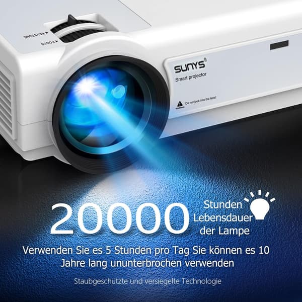 Lollanda 1080P Full HD WiFi-projektor – 4K-stöd, Bluetooth, kompatibel med flera enheter, för hem och utomhusbio