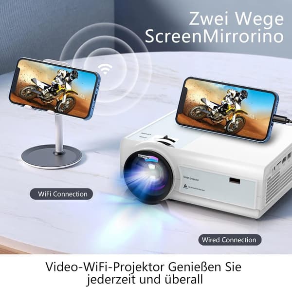 Lollanda 1080P Full HD WiFi-projektor – 4K-stöd, Bluetooth, kompatibel med flera enheter, för hem och utomhusbio