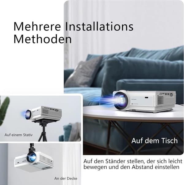 Lollanda 1080P Full HD WiFi-projektor – 4K-stöd, Bluetooth, kompatibel med flera enheter, för hem och utomhusbio