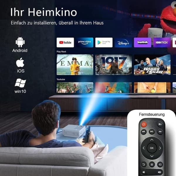 Lollanda 1080P Full HD WiFi-projektor – 4K-stöd, Bluetooth, kompatibel med flera enheter, för hem och utomhusbio