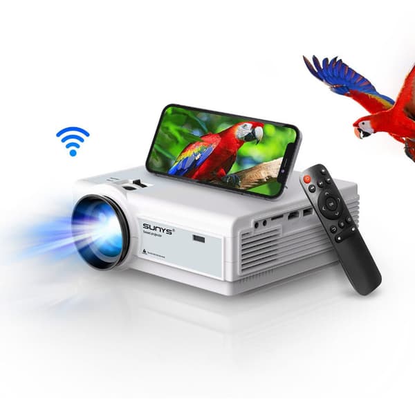 Lollanda 1080P Full HD WiFi-projektor – 4K-stöd, Bluetooth, kompatibel med flera enheter, för hem och utomhusbio Vit