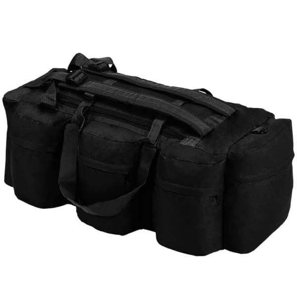 vidaXL 3-i-1 Militärinspirerad duffelväska 90 L svart