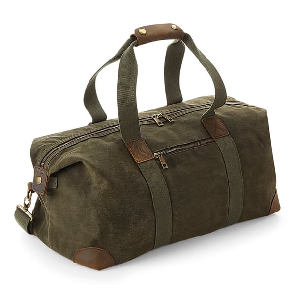 Quadra Heritage Leather Accented Waxed Canvas Holdall Olive Green One Size