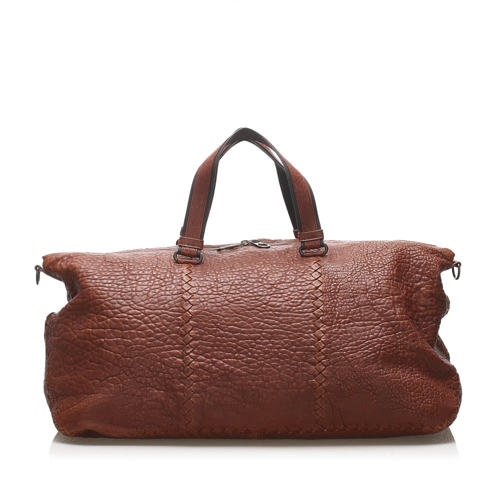 Bottega Veneta Intrecciato Leather Travel Bag Brown