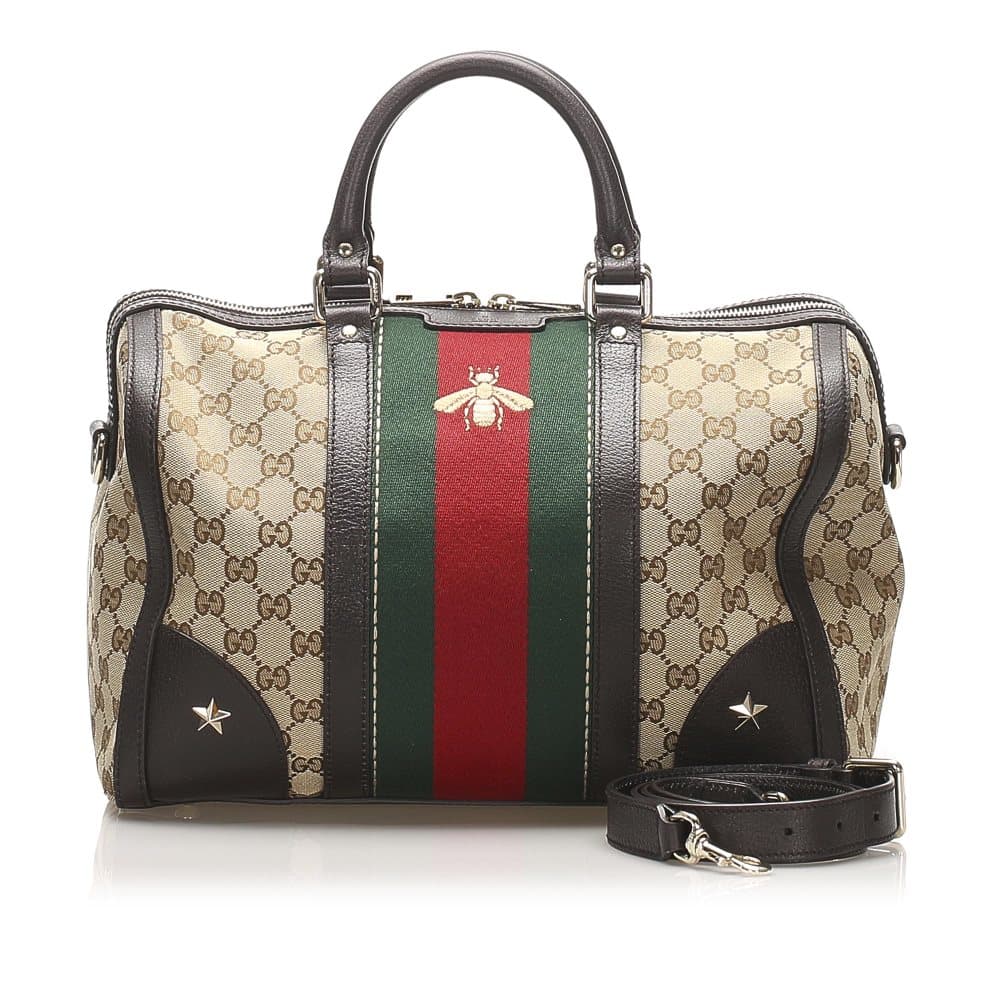 Gucci GG Canvas Webby Boston Bag Brown
