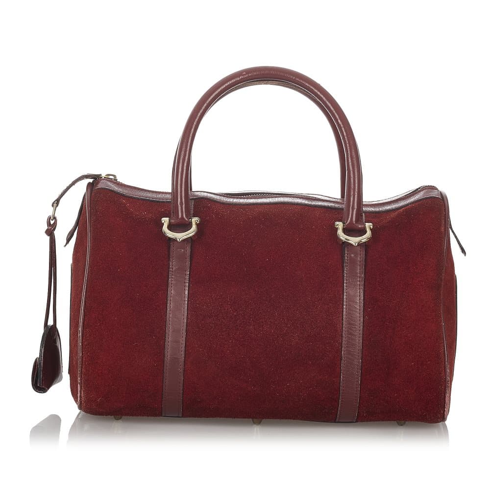 Pre-owned Cartier Must de Cartier Suede Boston Bag Red