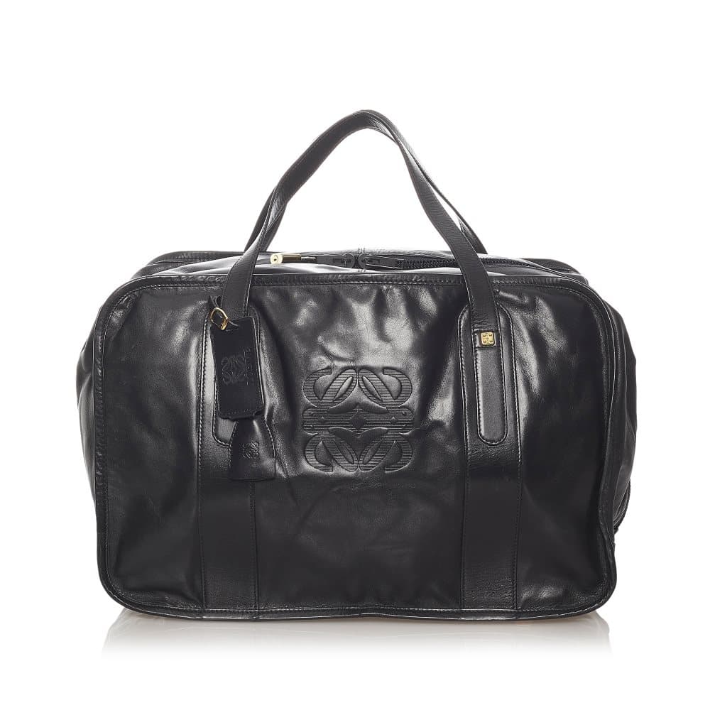 Pre-owned Loewe Anagram Leather Boston Bag Black