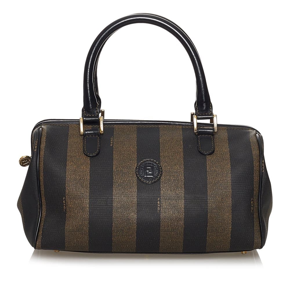 Pre-owned Fendi Pequin Boston Bag Brown