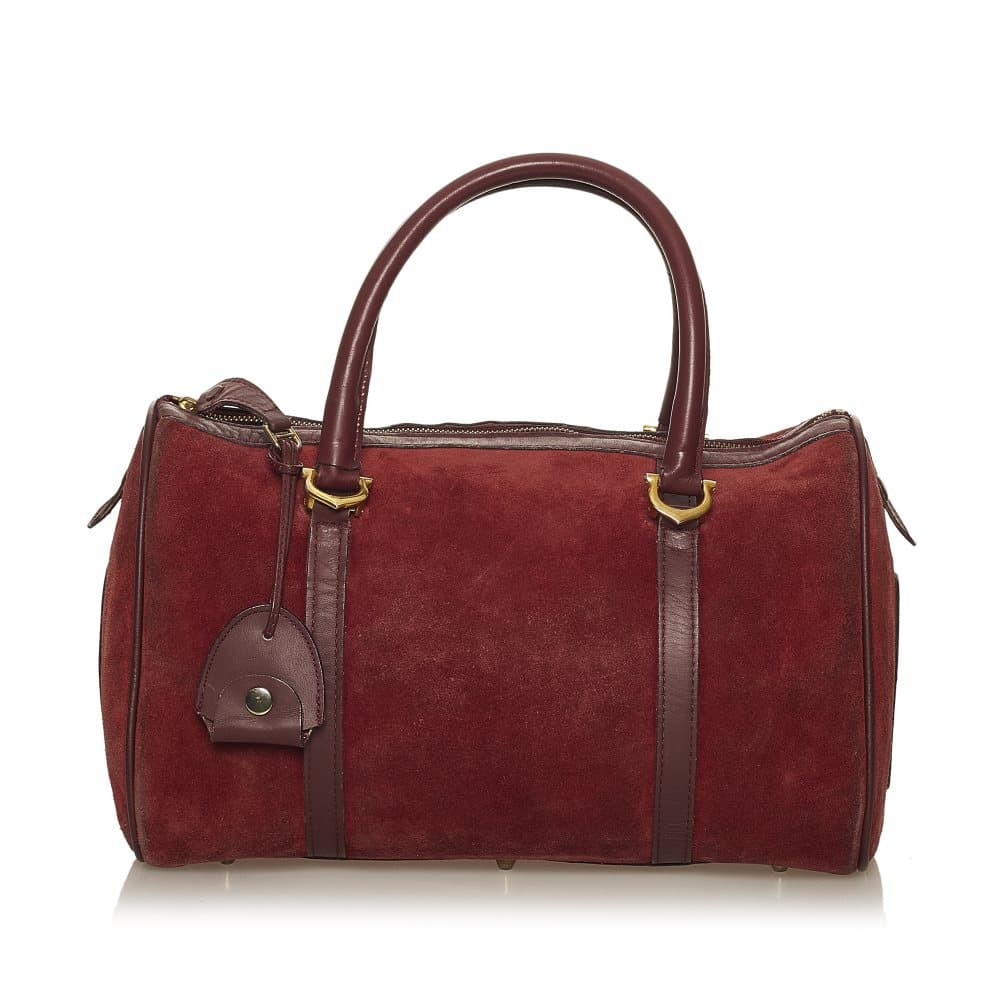 Pre-owned Cartier Must de Cartier Suede Boston Bag Red