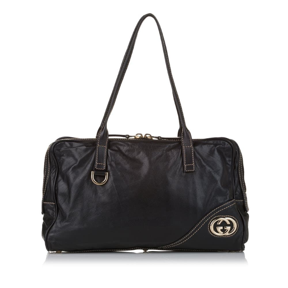 Pre-owned Gucci Britt Leather Boston Bag Black