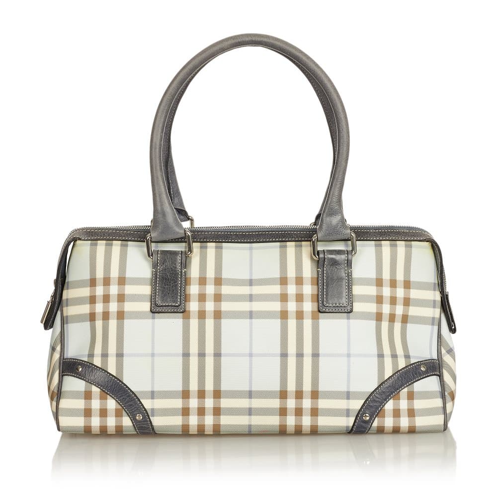 Pre-owned Burberry Nova Check Bowler Canvas Boston Bag Blue