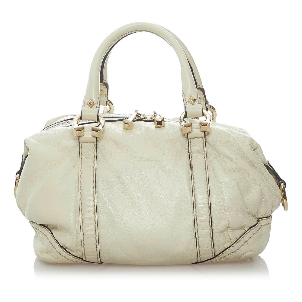 Pre-owned Gucci Horsebit Nail Leather Boston Bag White