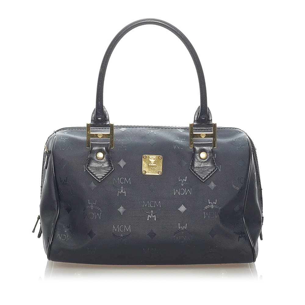 Pre-owned MCM Visetos Nylon Boston Bag Black