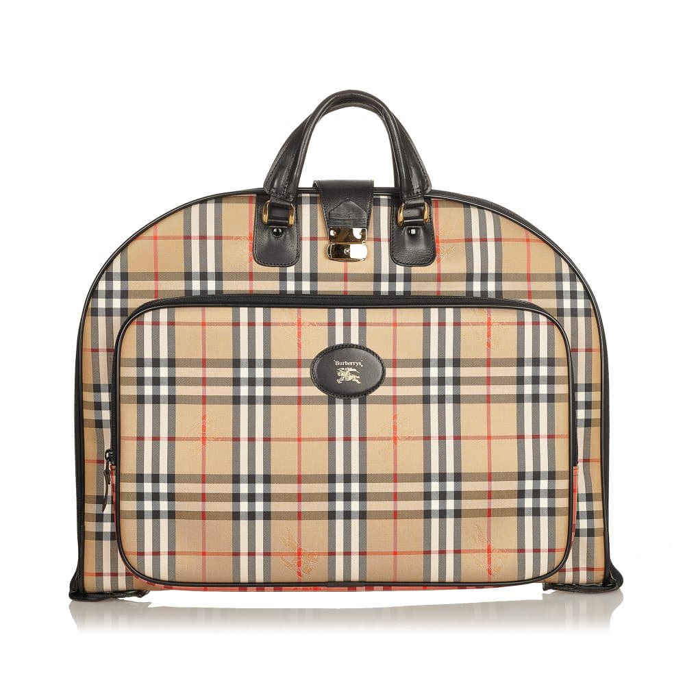 Pre-owned Burberry Haymarket Check Canvas Travel Bag Brown