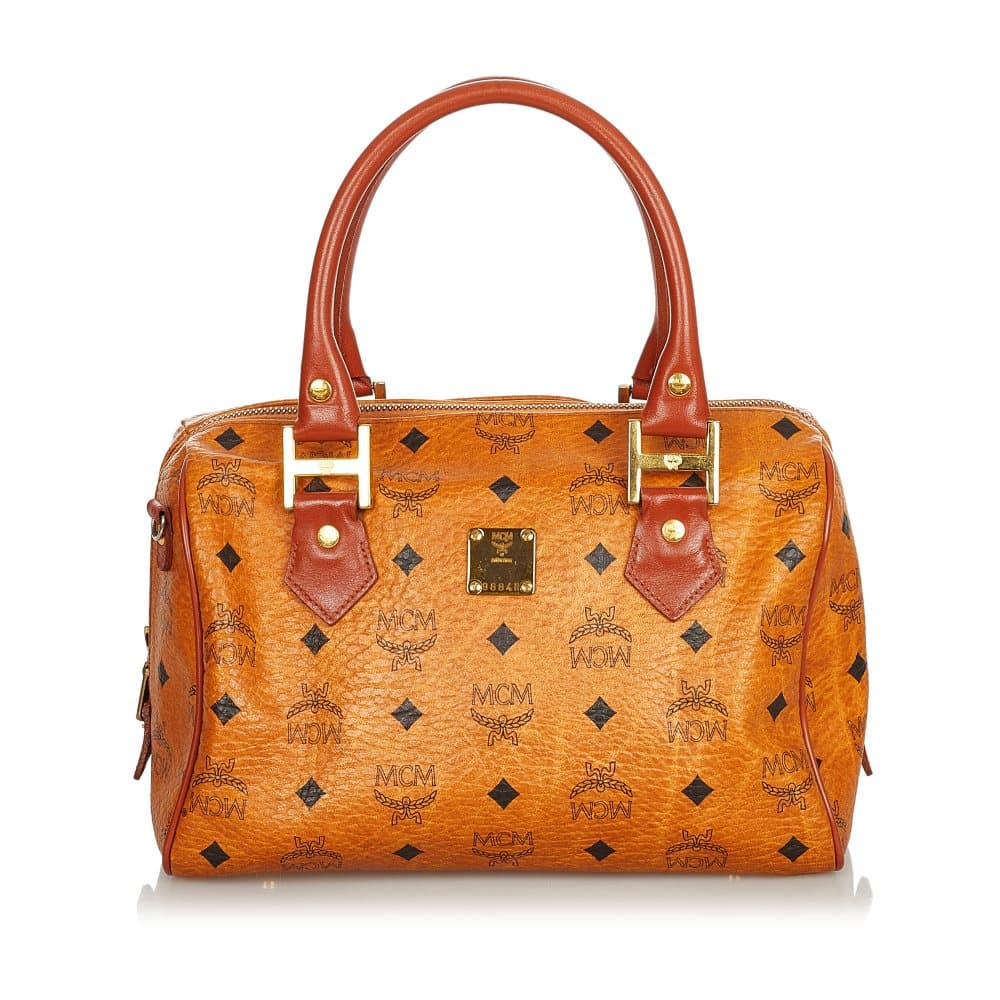 Pre-owned MCM Visetos Leather Boston Bag Brown