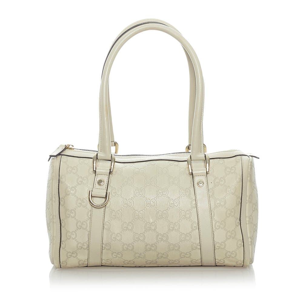 Pre-owned Gucci Guccissima Abbey Leather Boston Bag White