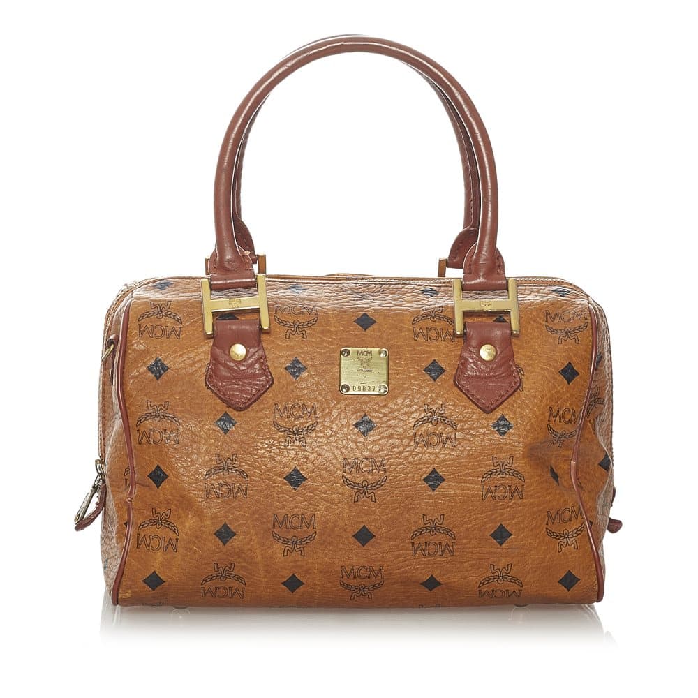 Pre-owned MCM Visetos Leather Boston Bag Brown