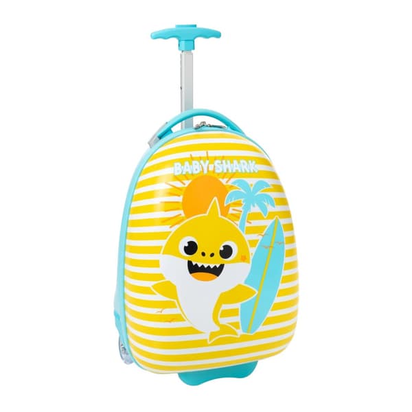 Baby Shark Childrens/Kids Striped 2 Wheeled Suitcase