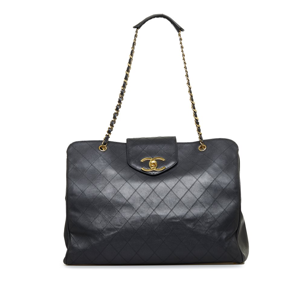 image of Pre-owned Chanel XL Lambskin Leather Supermodel Weekender Black