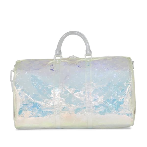 Pre-owned Louis Vuitton Monogram Prism Keepall Bandouliere 50 White