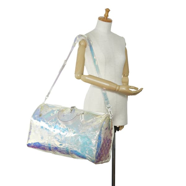 Pre-owned Louis Vuitton Monogram Prism Keepall Bandouliere 50 White