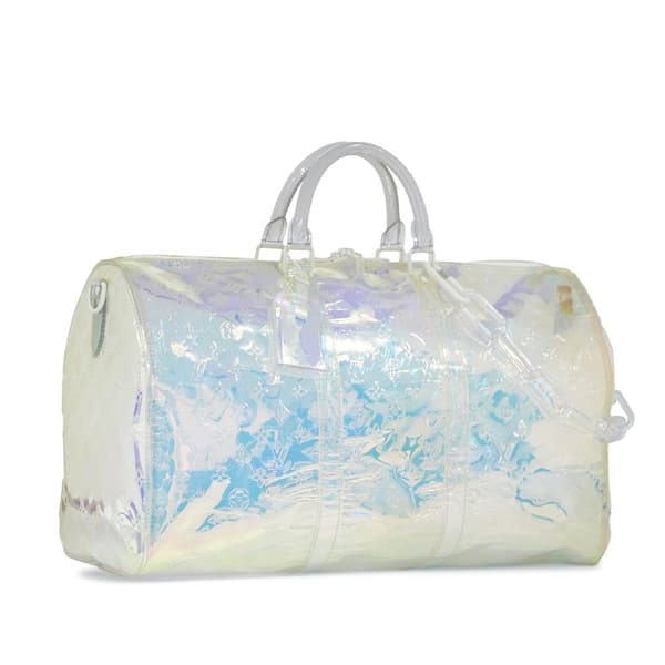 Pre-owned Louis Vuitton Monogram Prism Keepall Bandouliere 50 White