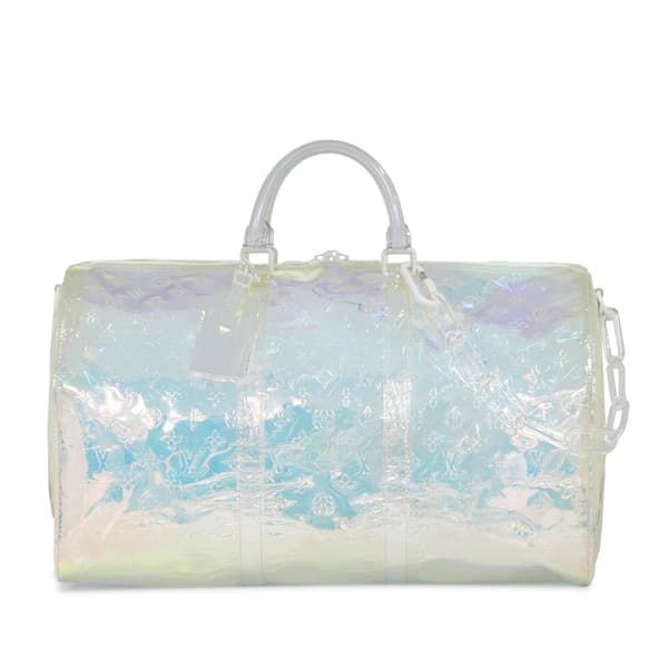 Pre-owned Louis Vuitton Monogram Prism Keepall Bandouliere 50 White
