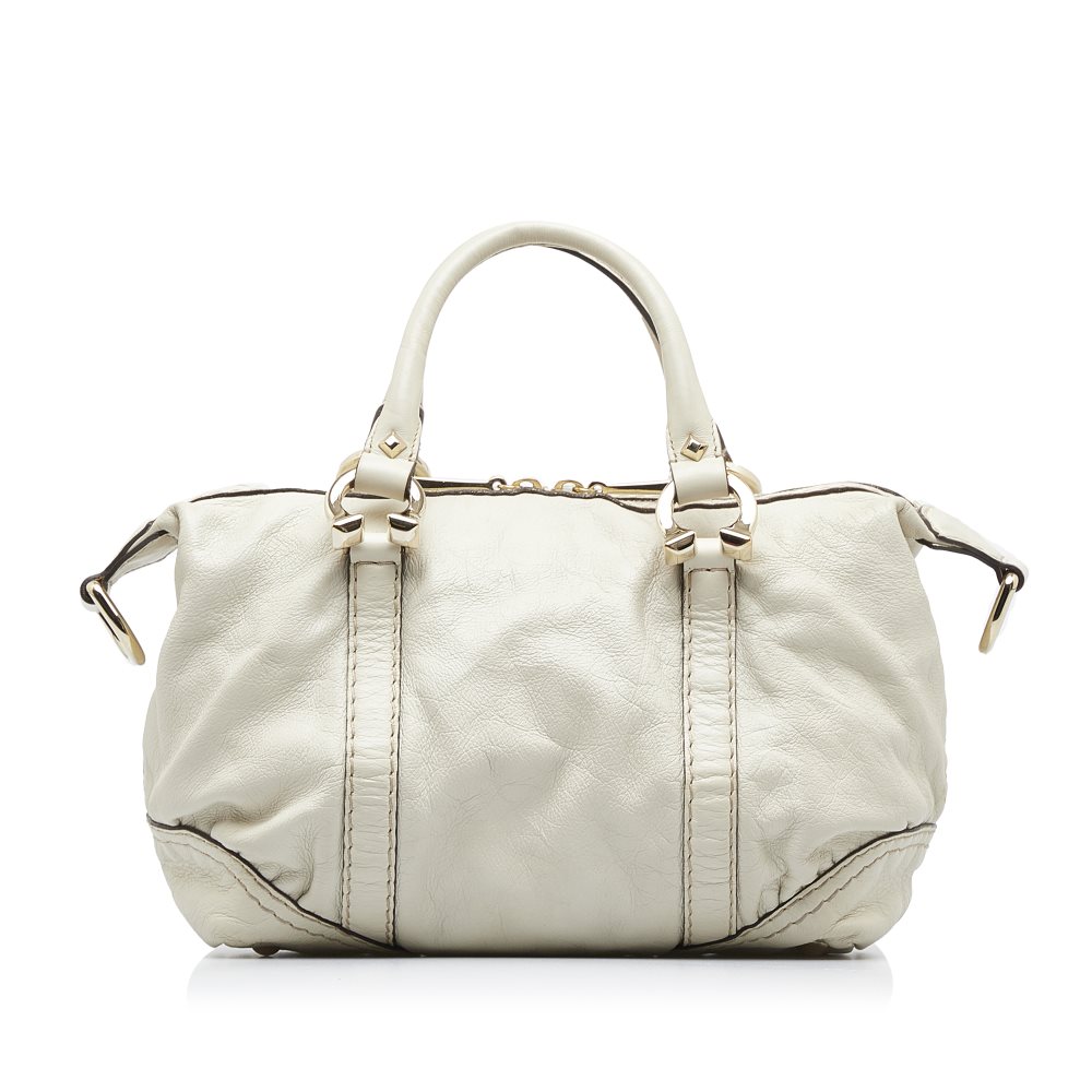 image of Pre-owned Gucci Horsebit Nail Boston Bag White