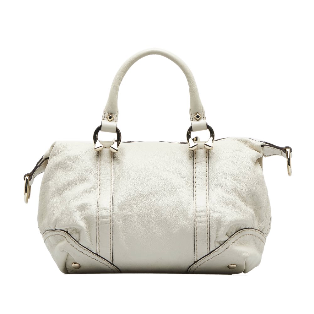 image of Pre-owned Gucci Horsebit Nail Boston Bag White