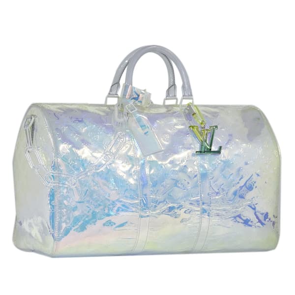 Pre-owned Louis Vuitton Monogram Prism Keepall Bandouliere 50 White