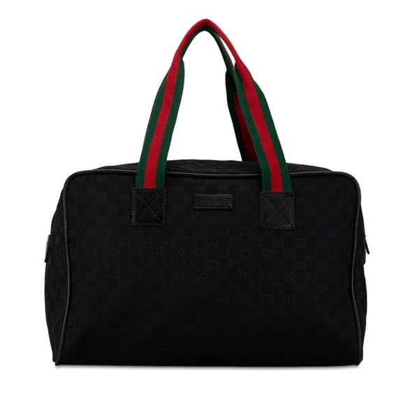 Pre-owned Gucci GG Canvas Web Travel Bag Black