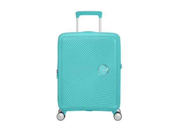 American Tourister Sounbox Spinner Expandable (4 wheels) 55cm, Vagn, Hårt skal, Blå, Poolside Blue, Liten, Polypropylen (PP)