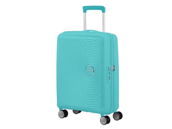 American Tourister Sounbox Spinner Expandable (4 wheels) 55cm, Tralle, Hard overflate, Blå, Poolside Blue, Liten (fingerbøl), Polypropylen (PP)