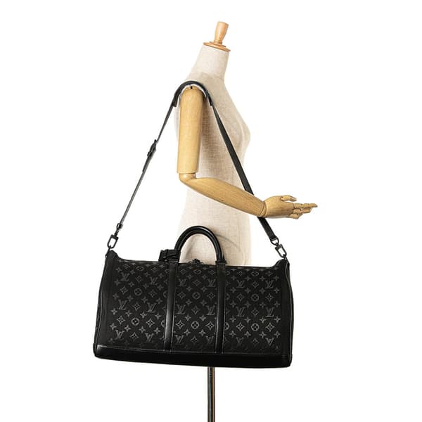 Pre-owned Louis Vuitton Monogram Light Up Keepall Bandouliere 50 Black