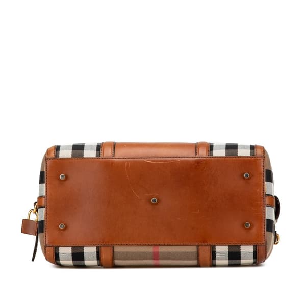 Pre-owned Burberry House Check Alchester Sactorial Canvas Boston Bag Brown