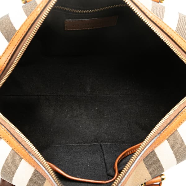 Pre-owned Burberry House Check Alchester Sactorial Canvas Boston Bag Brown