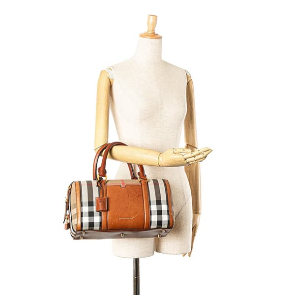 Pre-owned Burberry House Check Alchester Sactorial Canvas Boston Bag Brown