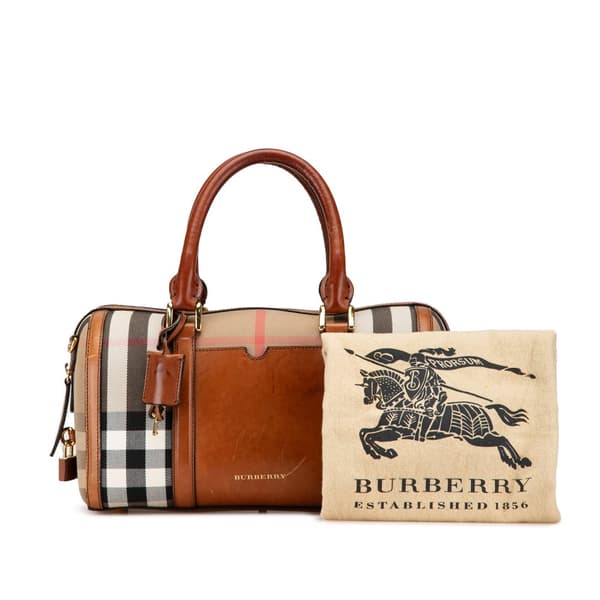 Pre-owned Burberry House Check Alchester Sactorial Canvas Boston Bag Brown