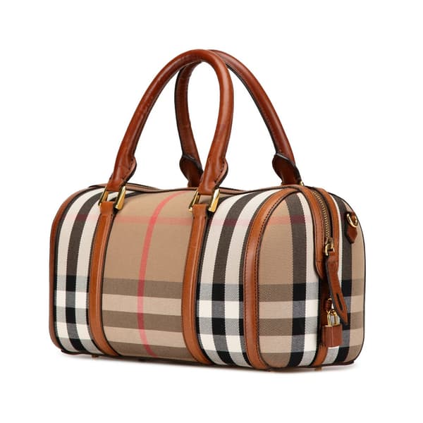 Pre-owned Burberry House Check Alchester Sactorial Canvas Boston Bag Brown