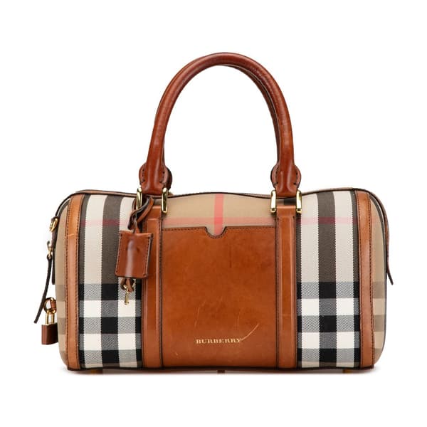 Pre-owned Burberry House Check Alchester Sactorial Canvas Boston Bag Brown