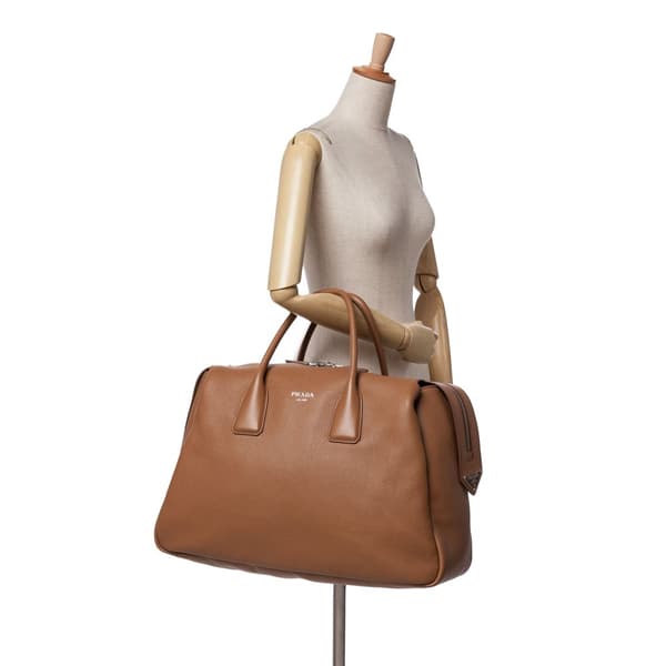 Pre-owned Prada Vitello Daino Travel Bag Brown