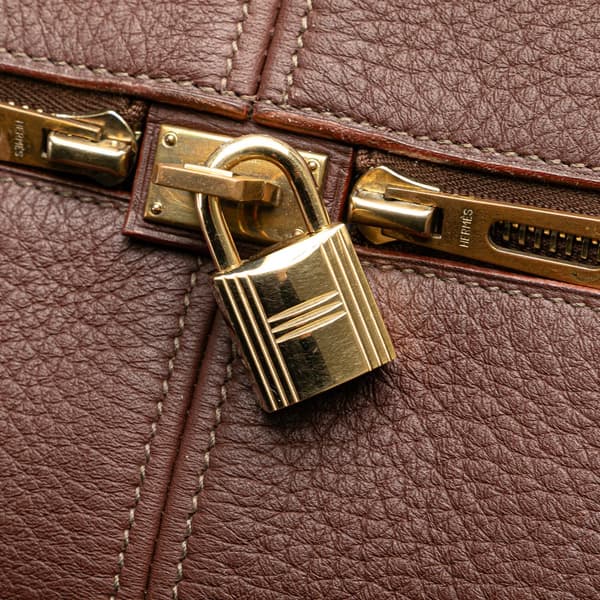 Pre-owned Hermès Toile and Clemence Victoria 43 Brown