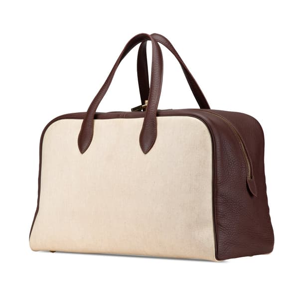 Pre-owned Hermès Toile and Clemence Victoria 43 Brown