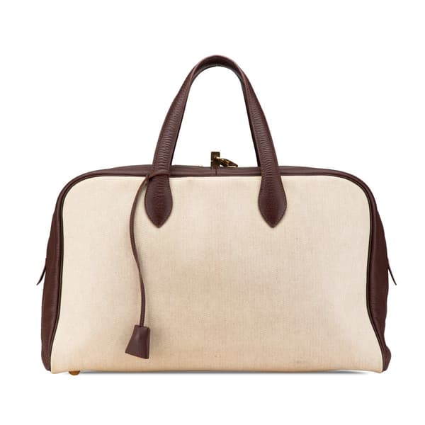 Pre-owned Hermès Toile and Clemence Victoria 43 Brown
