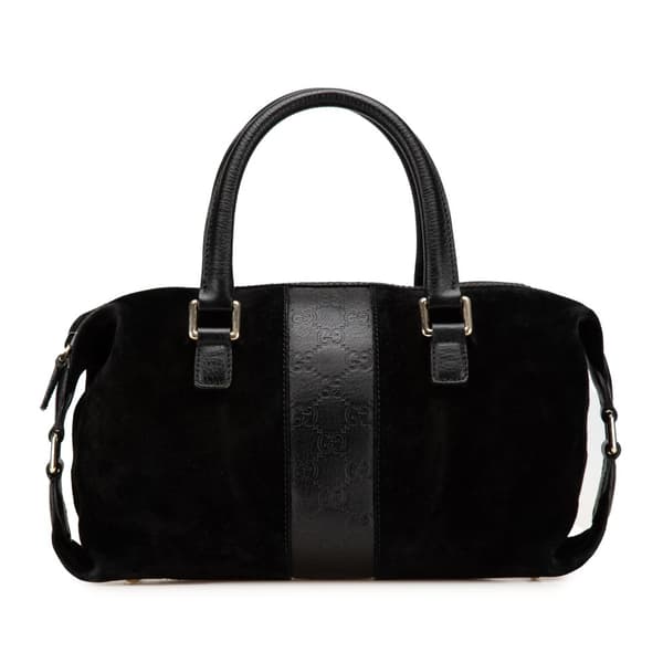 Pre-owned Gucci Guccissima Trimmed Suede Boston Bag Black
