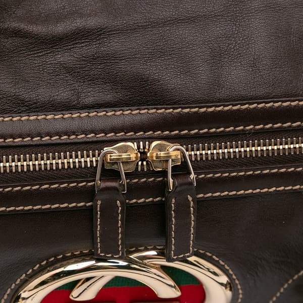 Pre-owned Gucci Leather Britt Web Travel Bag Brown