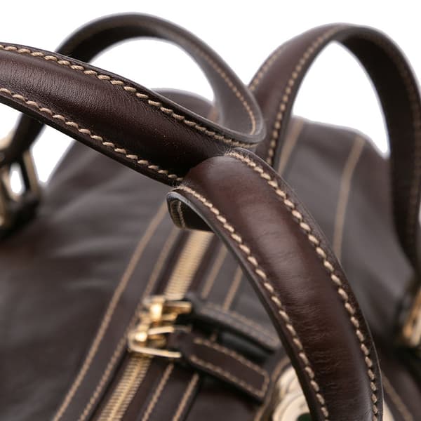 Pre-owned Gucci Leather Britt Web Travel Bag Brown