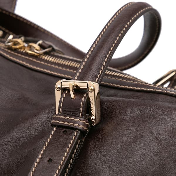 Pre-owned Gucci Leather Britt Web Travel Bag Brown